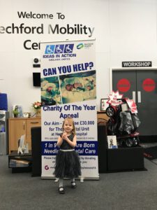 lyla thomas with stechford mobility's charity appeal board
