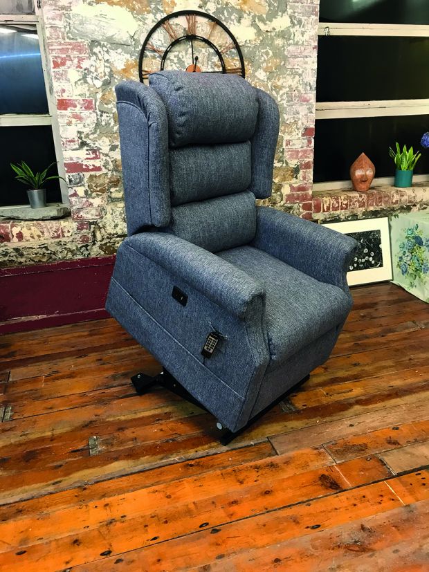 Medium Wingback Chair in AquaClean Oban Denim Fabric SR19010 | Beaumont