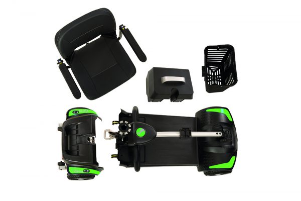 Rascal Vierra LiFe Mobility Scooter - green - disassembled